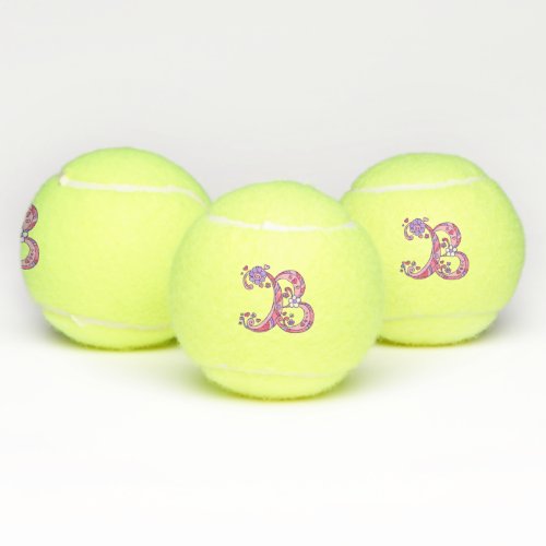 Letter B monogram girls personalized doodle art Tennis Balls