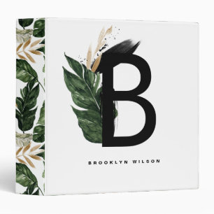Letter B Monogram   Gold Foil Tropical Monogram 3 Ring Binder