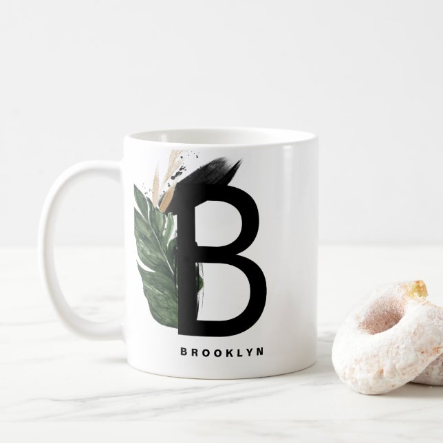  Letter B Monogram Gold Foil Tropical Personalized Coffee Mug (With Donut)