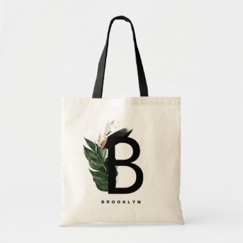 Letter B Monogram Gold Foil Tropical Personalized Tote Bag by KeikoPrints at Zazzle