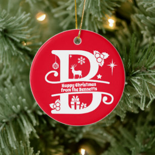 Letter B Monogram Initial Family Name Greeting  Ceramic Ornament