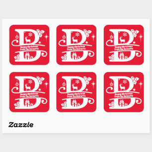 Letter B Monogram Initial Family Name Greeting Square Sticker