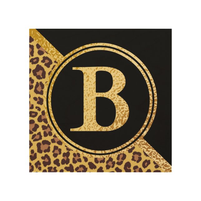 Letter B Monogram Leopard Print Gold and Black (Front)
