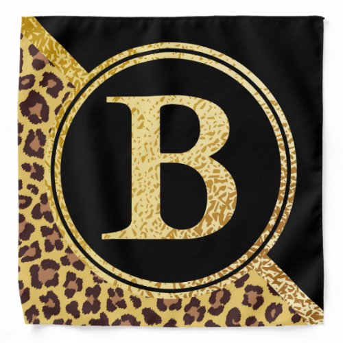 Letter B Monogram Leopard Print Gold and Black Bandana