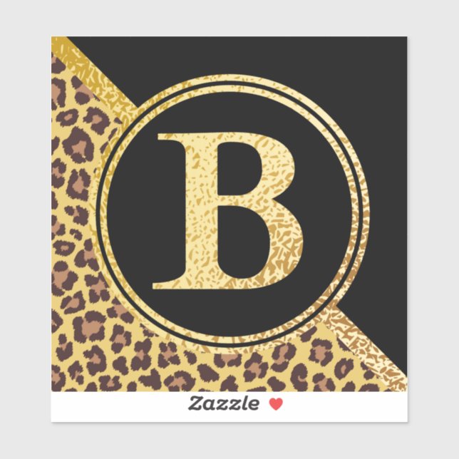 Letter B Monogram Leopard Print Gold and Black Sticker (Sheet)