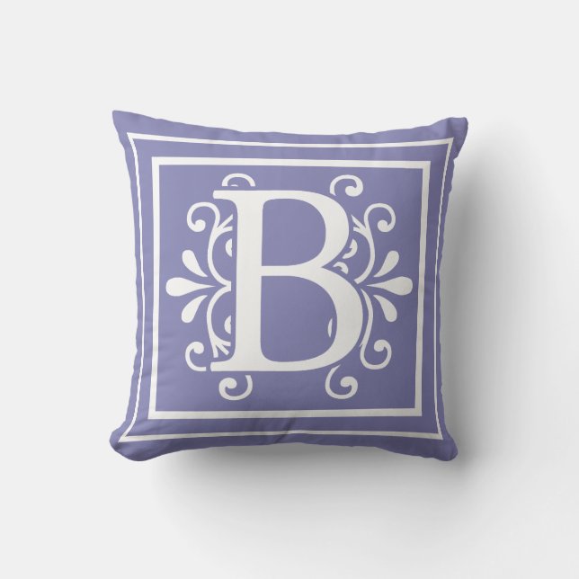 Letter B Monogram Periwinkle Purple Throw Pillow (Front)