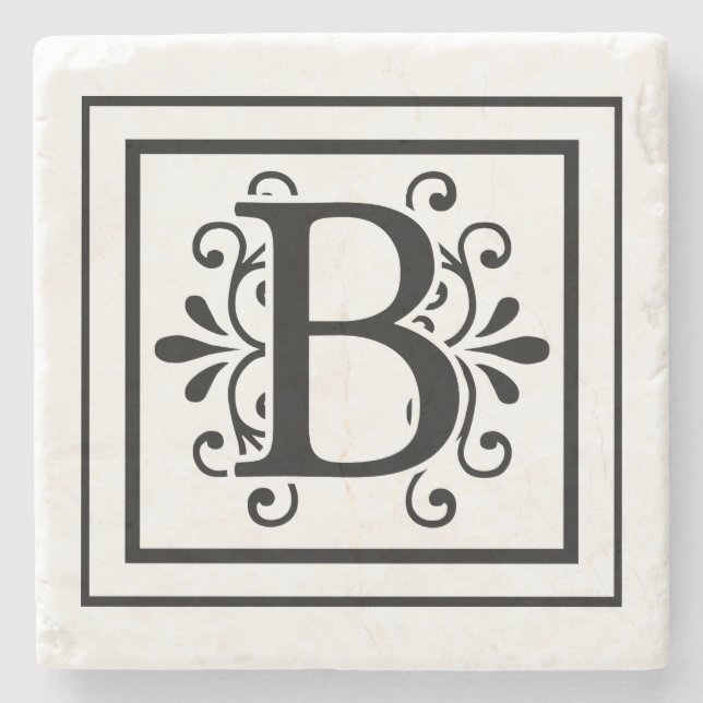 Letter B Monogram Stone Coasters (Front)