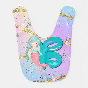Letter B Monogram Watercolor Cute Mermaid Nursery Baby Bib