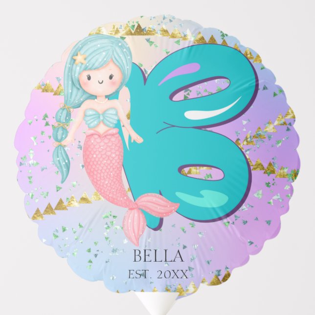 Letter B Monogram Watercolor Cute Mermaid Nursery Balloon (Front)