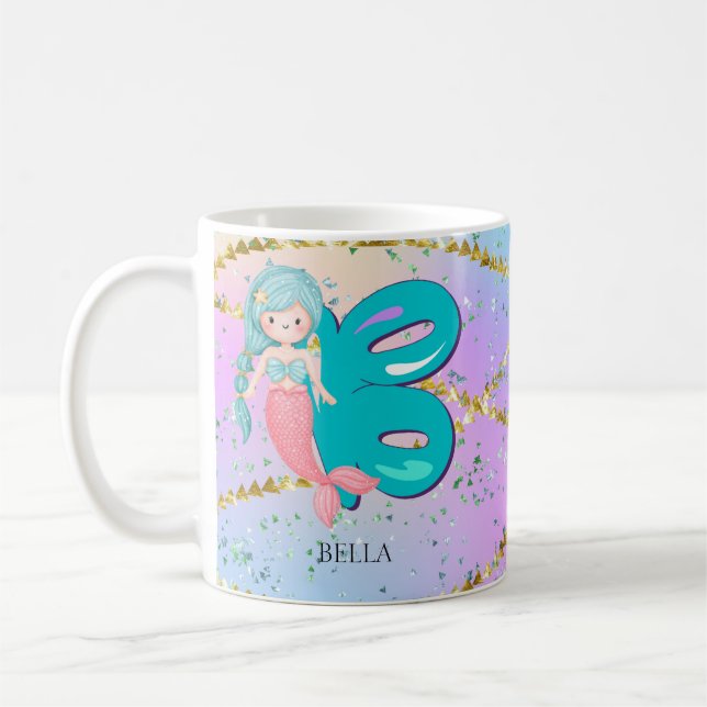Letter B Monogram Watercolor Cute Mermaid Nursery Coffee Mug (Left)