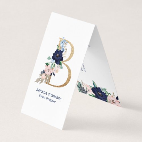 Letter B Navy_Blue  pink marina bloom flowers Business Card