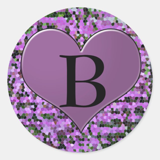 Letter 'B' on purple heart round sticker (Front)