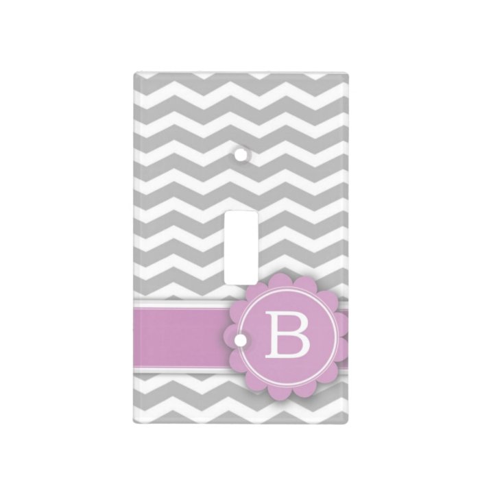 Letter B Pink Monogram Grey Chevron Switch Plate Covers