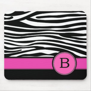 Letter B pink Monogram Zebra stripe Mouse Pad