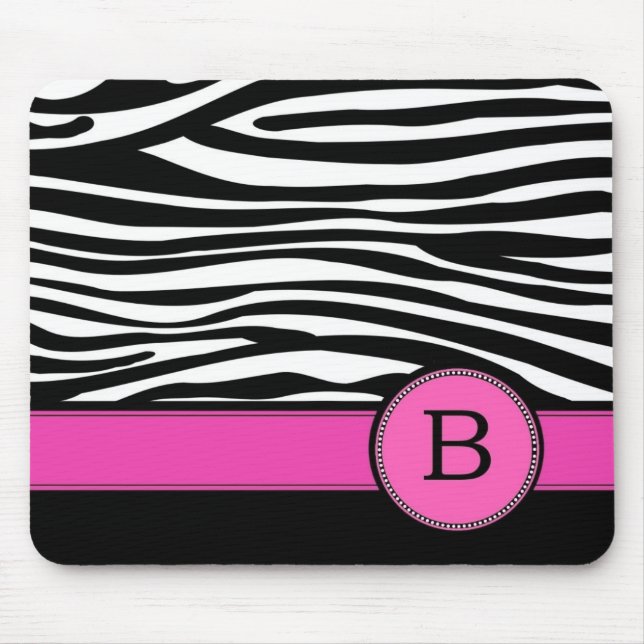 Letter B pink Monogram Zebra stripe Mouse Pad (Front)