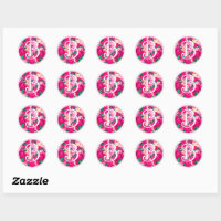 Blush Pink Watercolor Bloom Monogram Classic Round Sticker, Zazzle