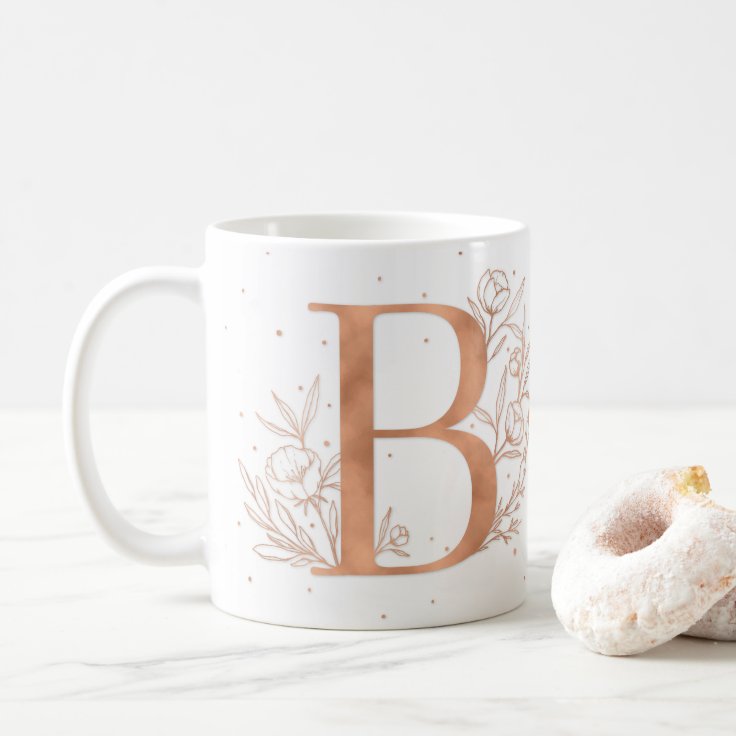 Letter B Rose Gold Monogram Botanical Illustration Coffee Mug | Zazzle