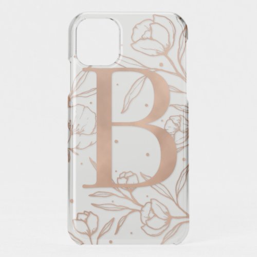 Letter B Rose Gold Monogram Botanical Illustration iPhone 11 Case