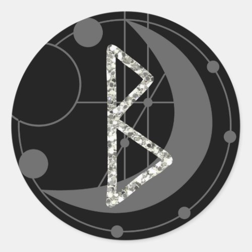 Letter B Rune Runic Monogram Geometric Moon Black Classic Round Sticker