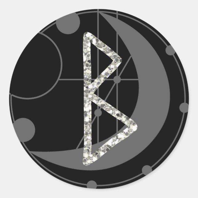 Letter B Rune Runic Monogram Geometric Moon Black Classic Round Sticker (Front)