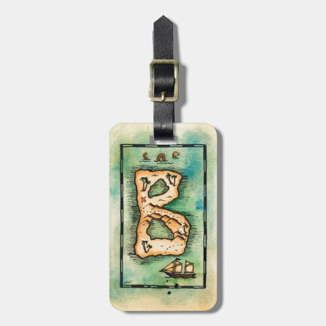Letter B Treasure Map Luggage Tag (Front Vertical)
