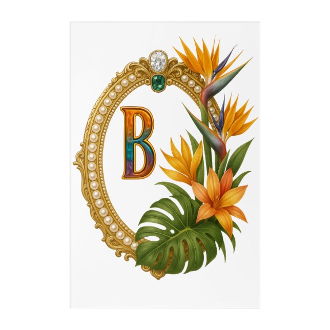 Letter B Tropical Gold Monogram Wall Art (Front)