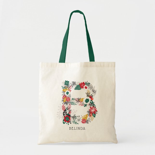 Letter B | Whimsical Floral Letter Monogram I Tote Bag (Front)