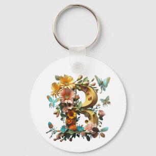 Letter B with butterflies and flowers Keychain