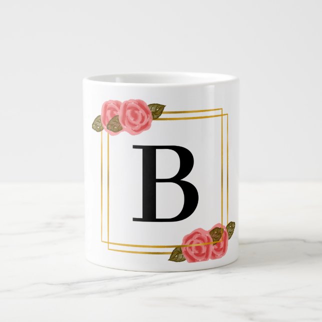 letter B with golden frame | Personalized Giant Coffee Mug (Front)
