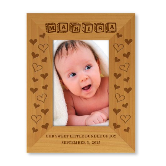 Letter Blocks and Hearts 9x7 Wooden Picture Frame (Front)