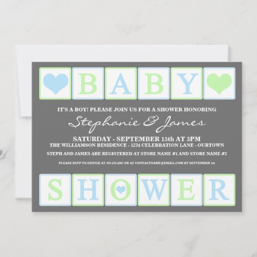Letter Blocks Baby Shower boy Invitation