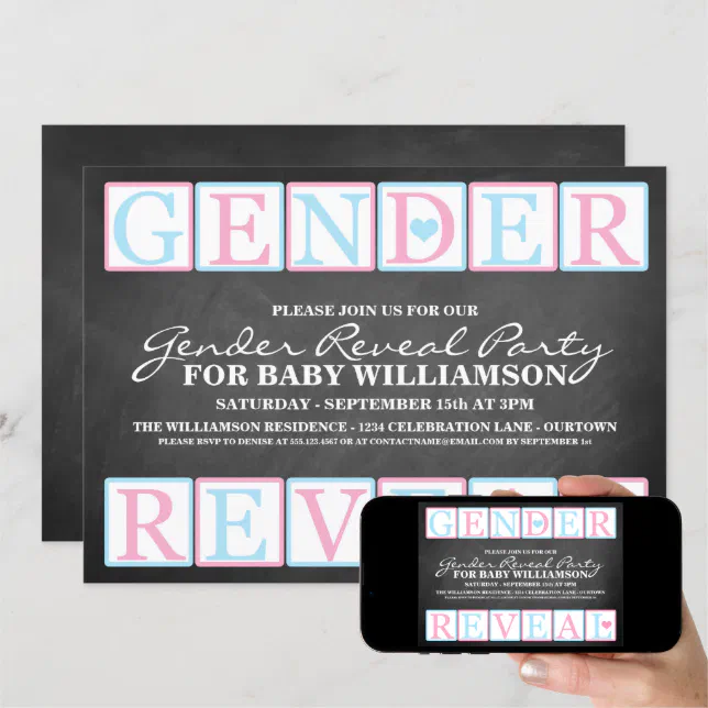 Letter Blocks Gender Reveal Party Invitation Zazzle 