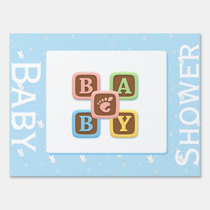 Letter Blocks on Blue Baby Shower Yard Sign