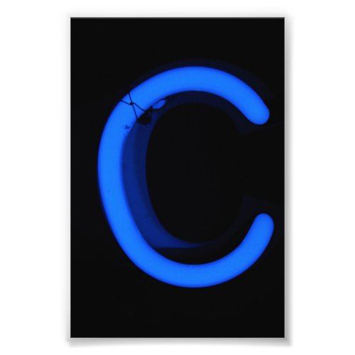 Letter C Alphabet Photography in Blue Neon Photo Print