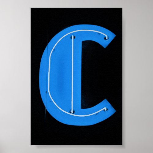 Letter C Alphabet Photography in Blue WWhite Neon Poster