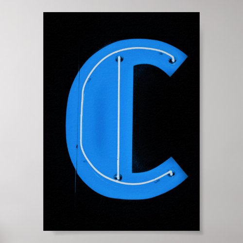 Letter C Alphabet Photography in Blue WWhite Neon Poster