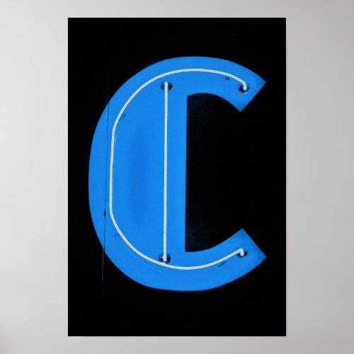 Letter C Alphabet Photography in Blue WWhite Neon Poster