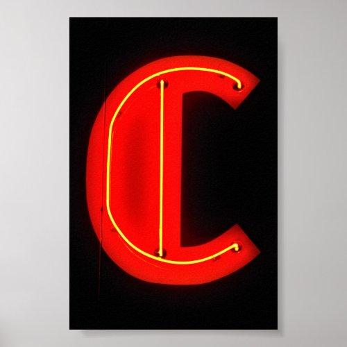 Letter C Alphabet Photography in Red Neon Poster