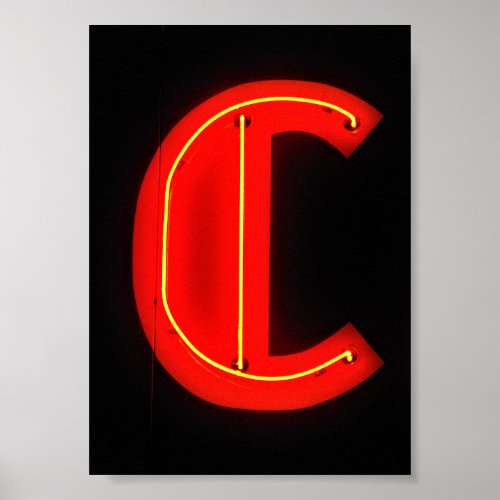 Letter C Alphabet Photography in Red Neon Poster