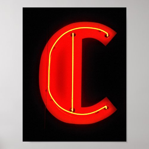 Letter C Alphabet Photography in Red Neon Poster