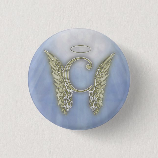 Letter C Angel Monogram Pinback Button (Front)