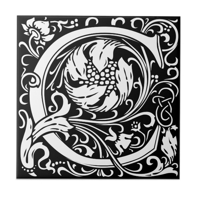 Letter C art nouveau black and white Tile (Front)