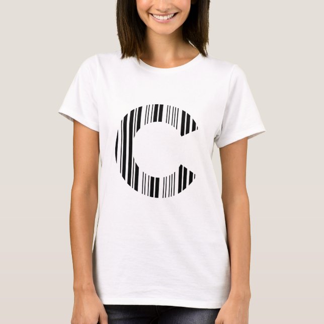 LETTER C BAR CODE First Initial Barcode Pattern T-Shirt (Front)