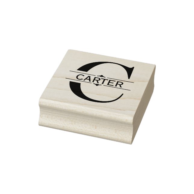 Letter C | Black Letterpress Split Monogram  Rubber Stamp (Stamp)