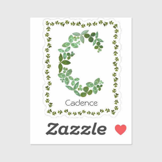 Letter C Botanical & Clover green leaves Monogram Sticker (Sheet)