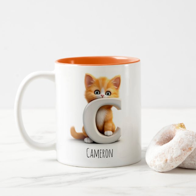 Letter C Cat Alphabet Monogram Coffee Mug (With Donut)