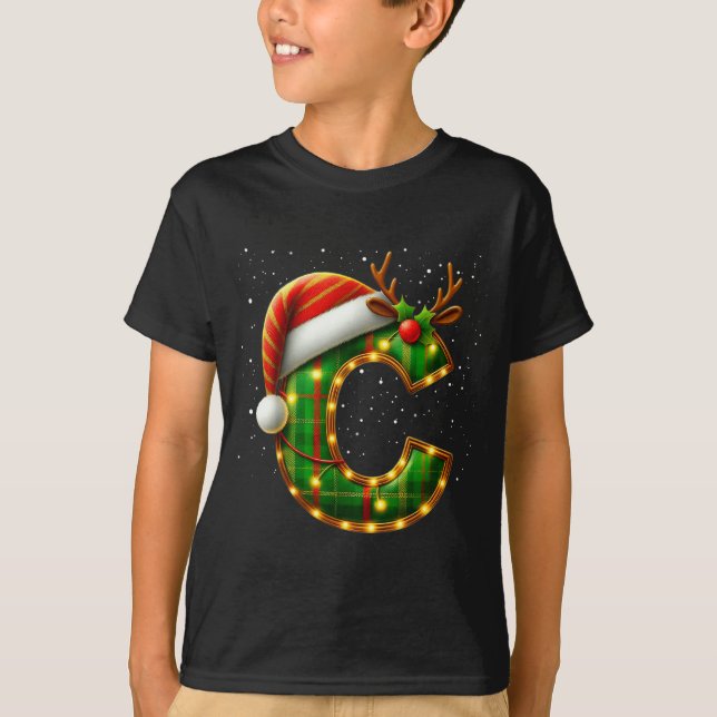 Letter C Christmas Plaid Santa Hat Monogram Initia T-Shirt (Front)