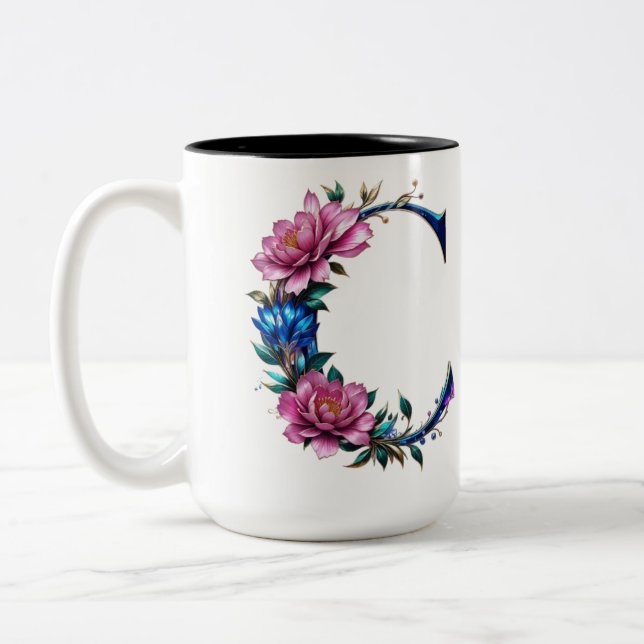 Letter C Coffee Mug – Floral Design for Gifting (Left)
