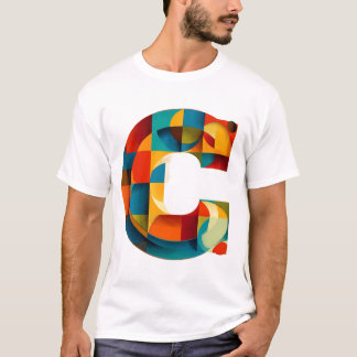 Letter C – Color-Block Rounded Geometric Monogram T-Shirt