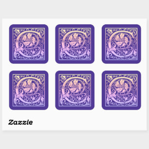 Letter C Colorful Vintage First Letter Gradient Square Sticker